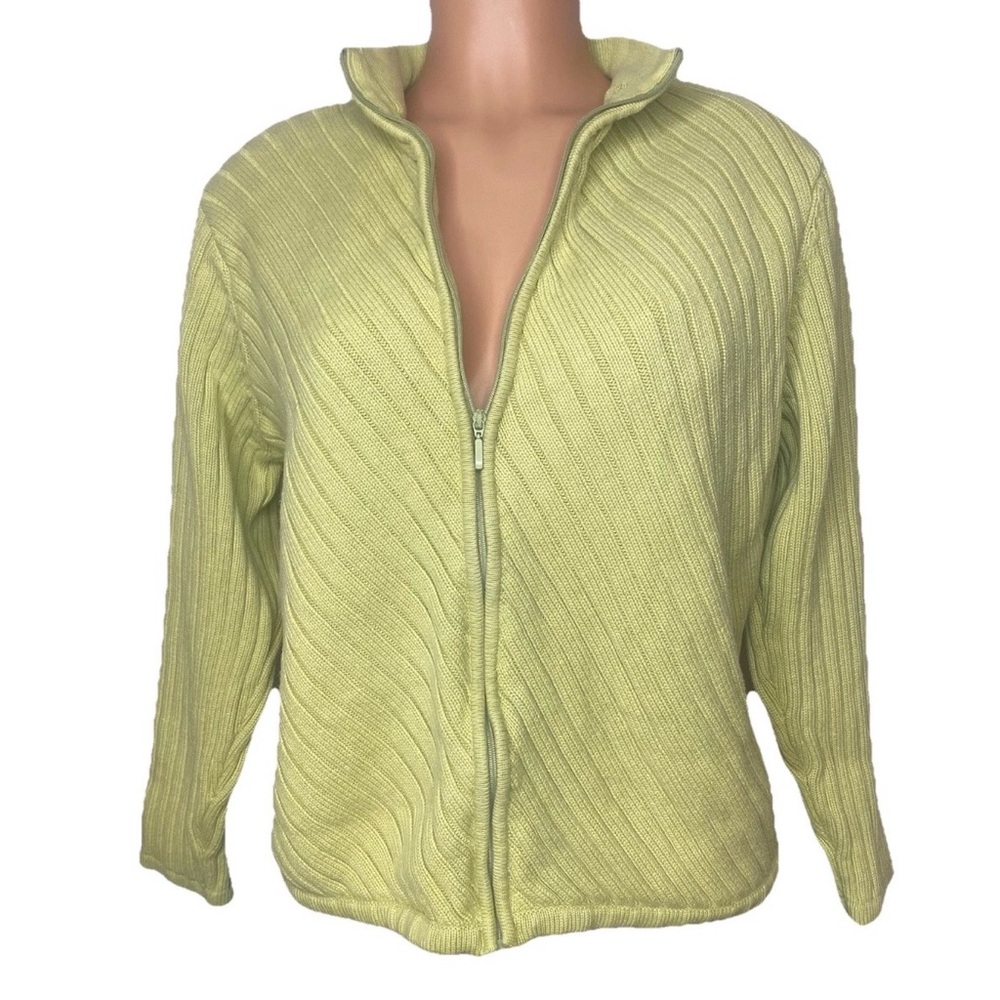 Talbots Full Zip Sweater Jacket Size XL‎ Light Olive Green Long Sleeve